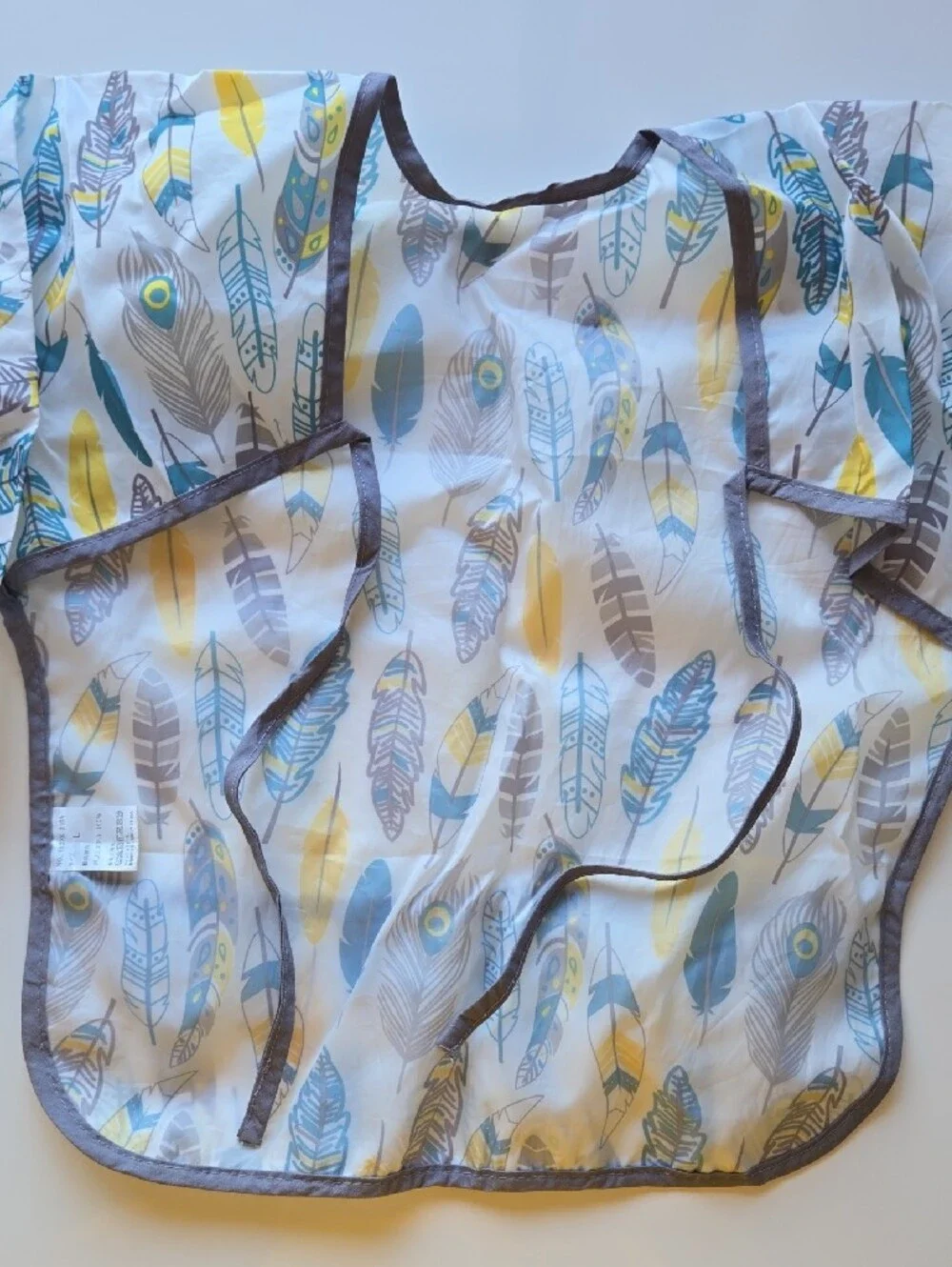 Feather Print Long Sleeve Baby Bib - Yellow Teal Gray